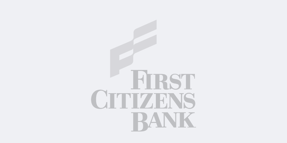 Gray First Citizens Bank logo featuring a stylized “F” icon beside the company name on a light gray background